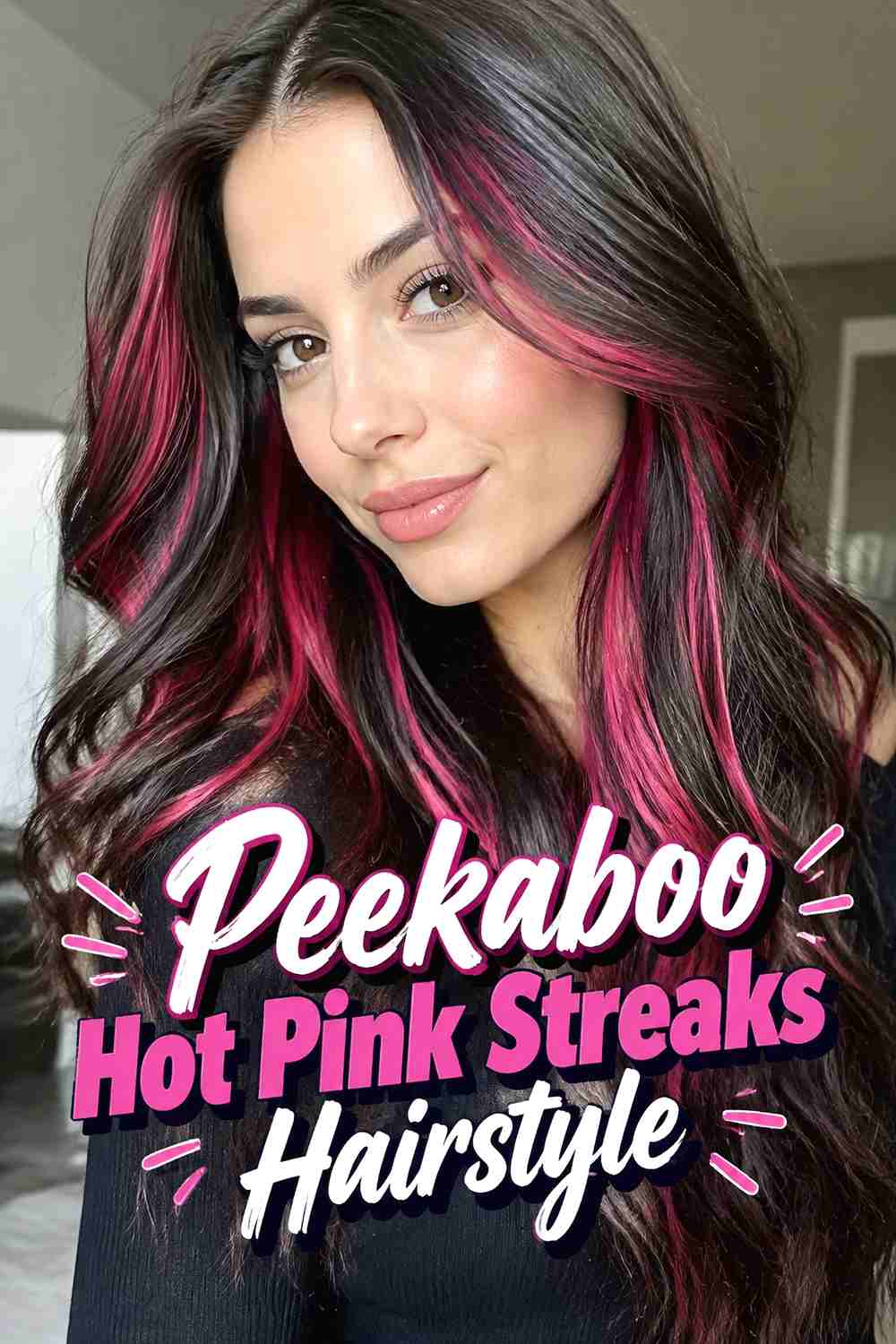 6. Peekaboo Hot Pink Streaks Hairstyle