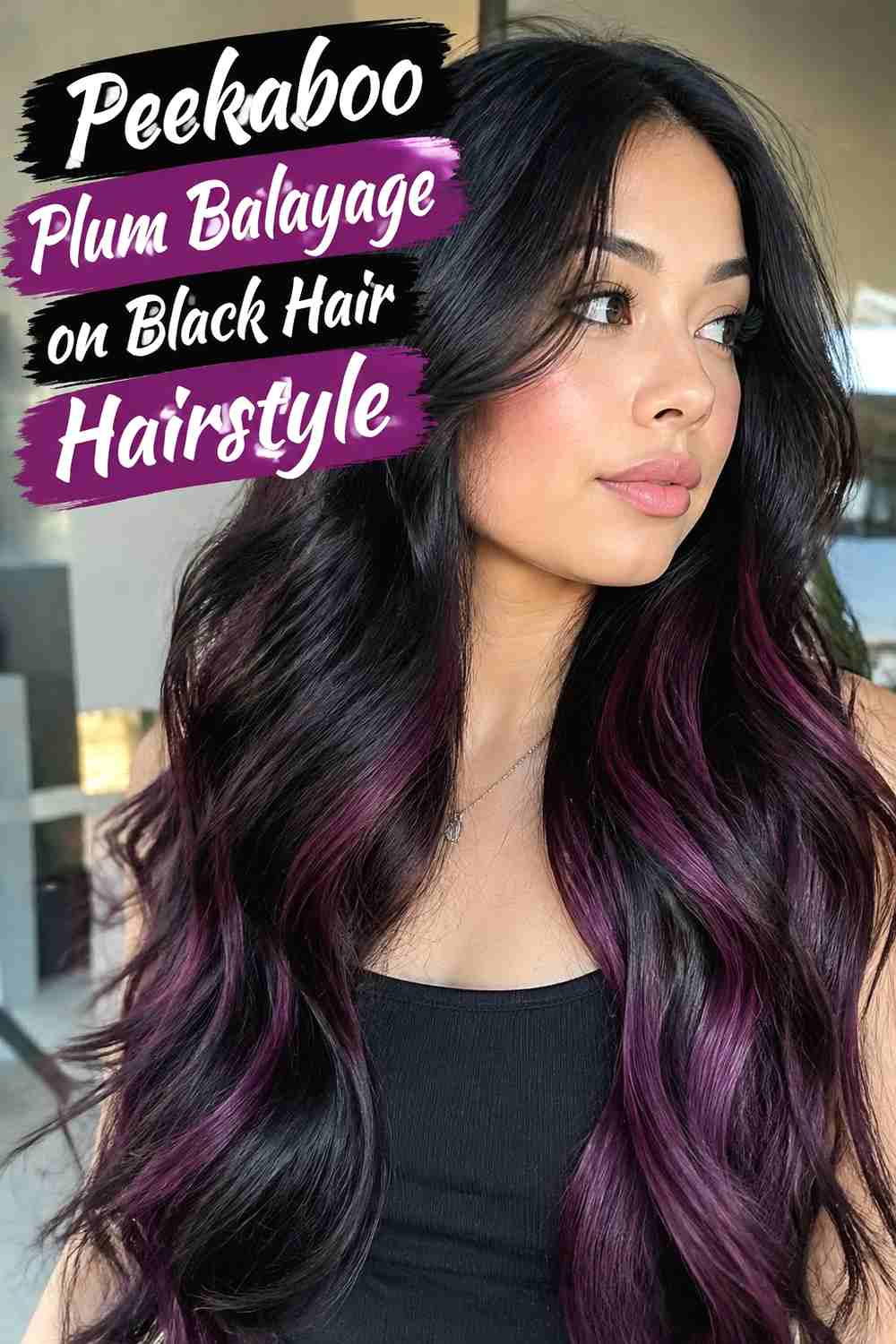 17. Peekaboo Plum Balayage On Black Hair Hairstyle