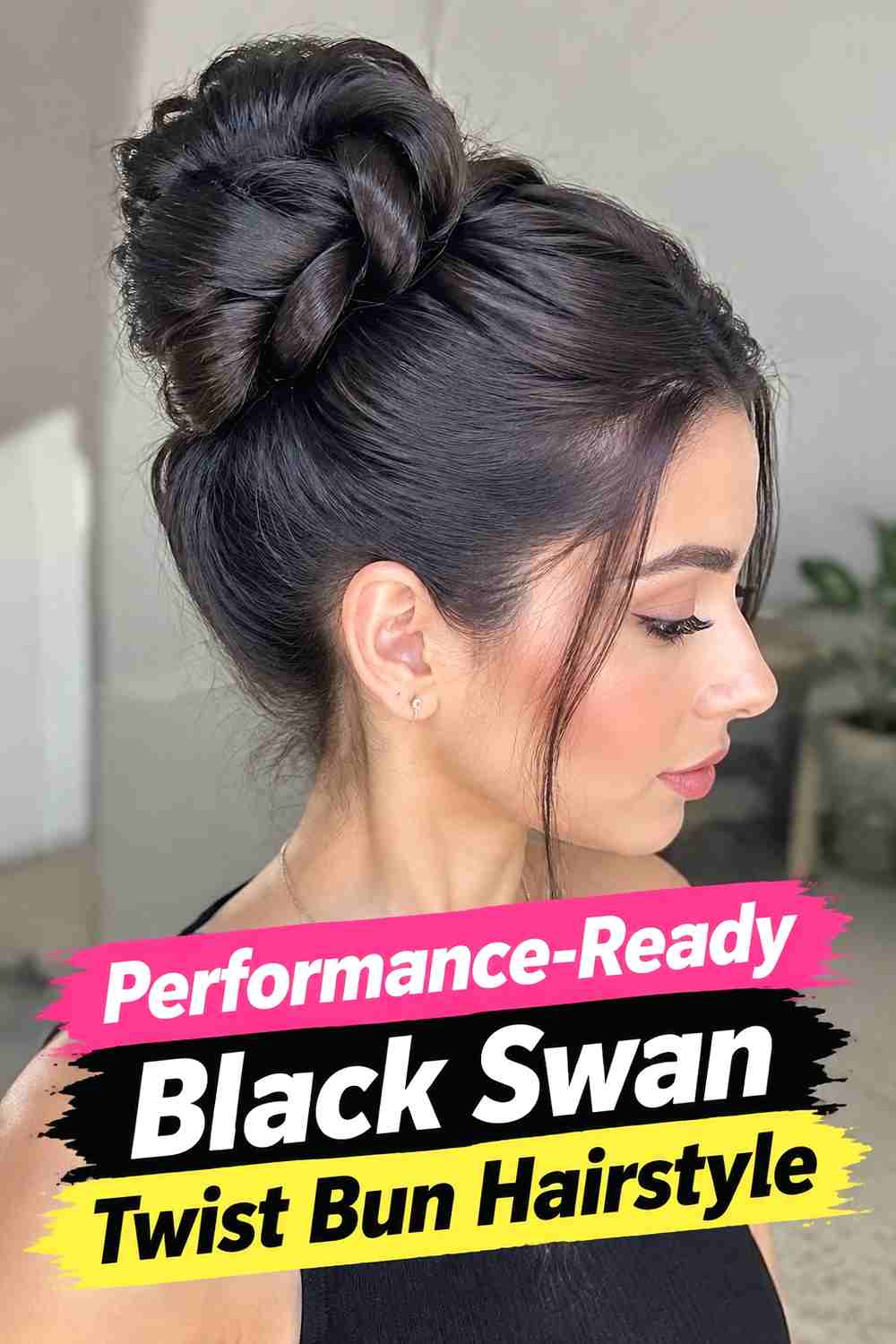 16. Performance Ready Black Swan Twist Bun Hairstyle