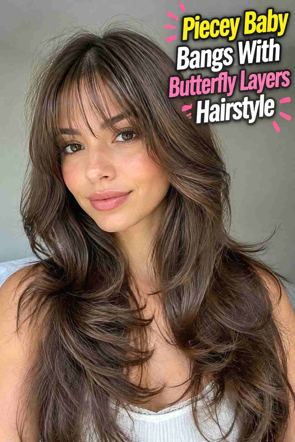 8. Piecey Baby Bangs With Butterfly Layers Hairstyle
