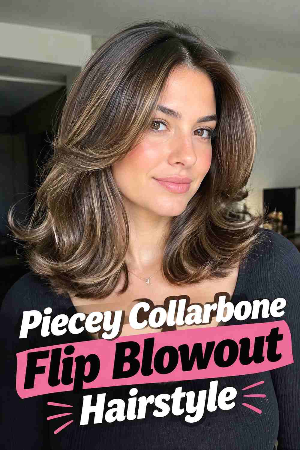 13. Piecey Collarbone Flip Blowout Hairstyle