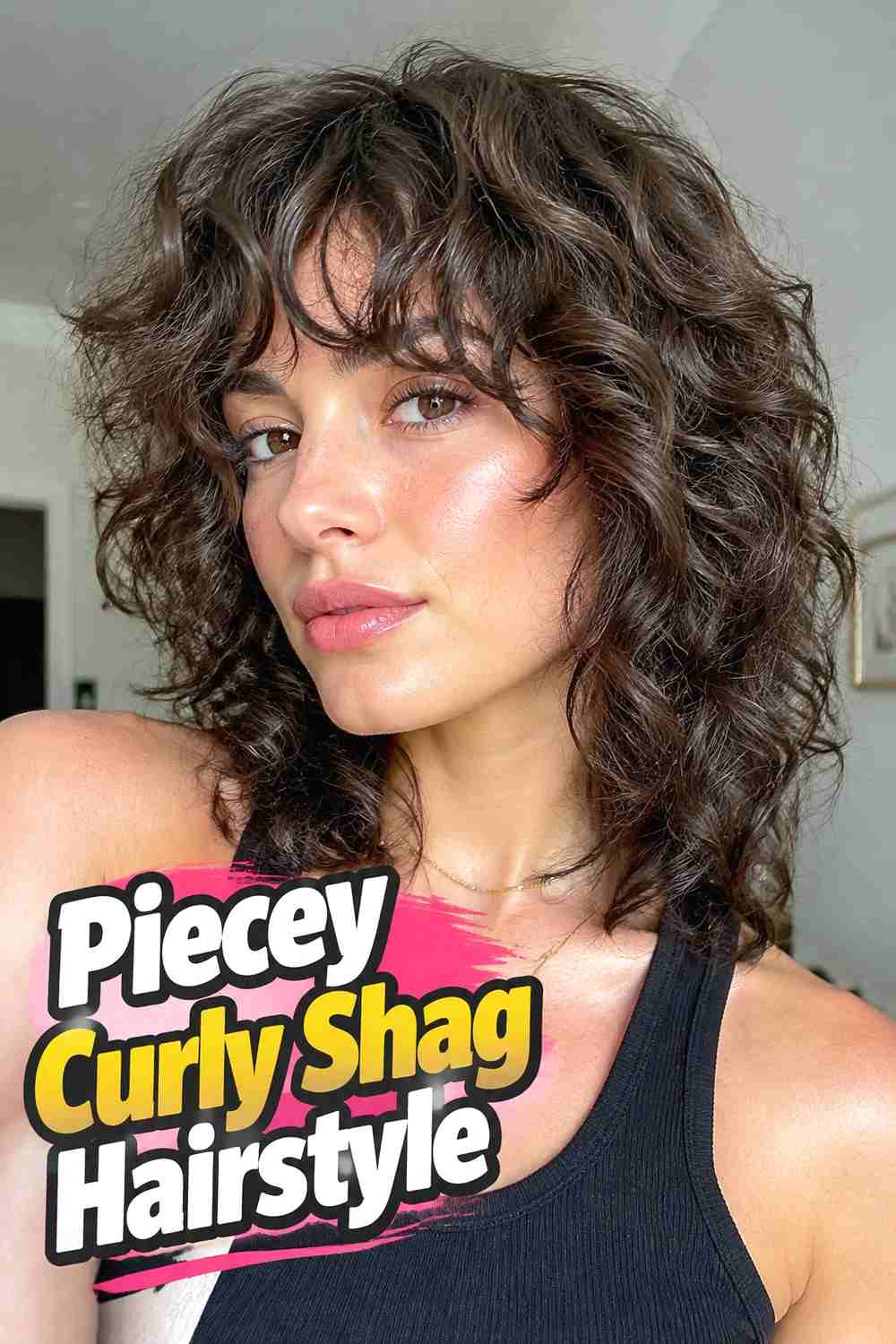 16. Piecey Curly Shag Hairstyle