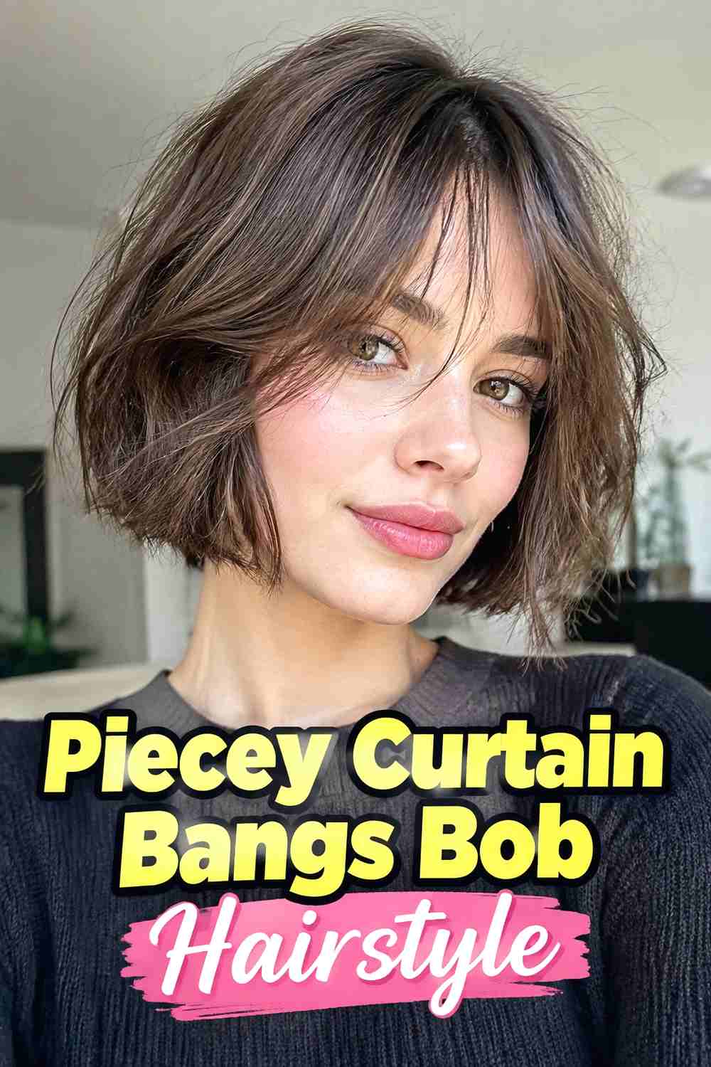 4. Piecey Curtain Bangs Bob Hairstyle