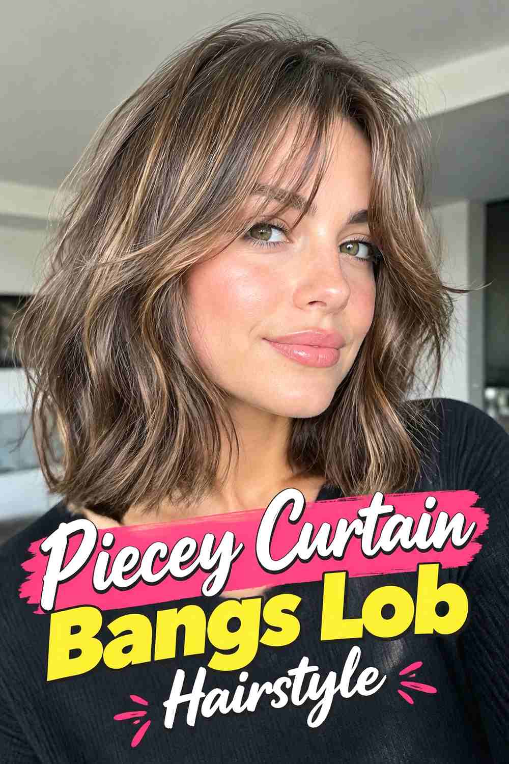 5. Piecey Curtain Bangs Lob Hairstyle