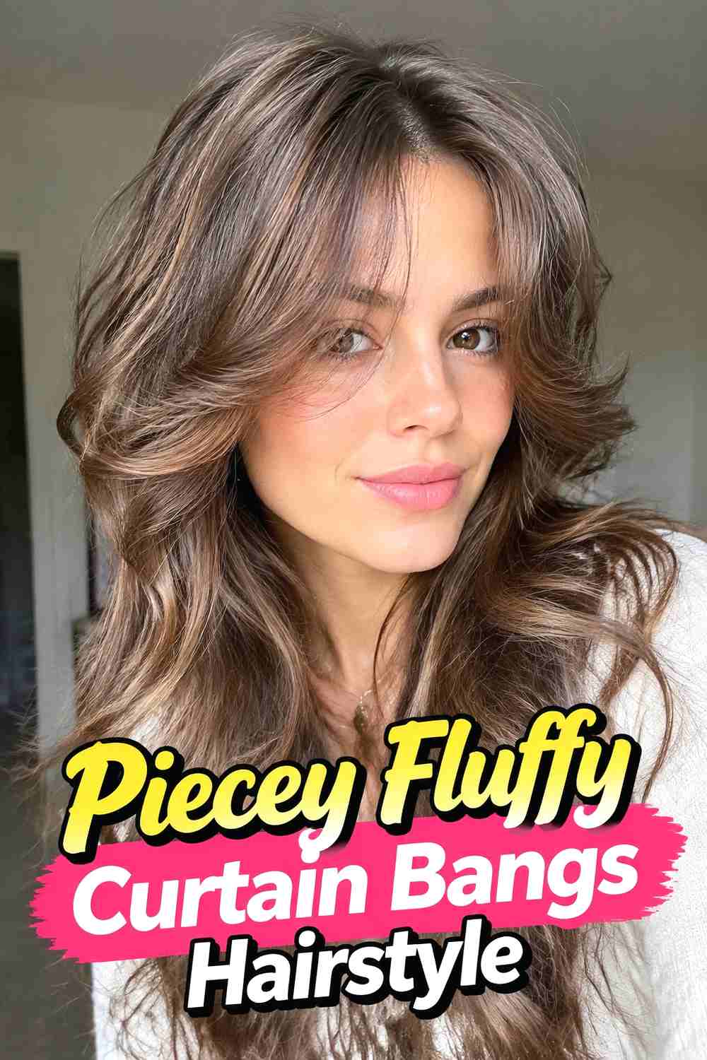14. Piecey Fluffy Curtain Bangs Hairstyle