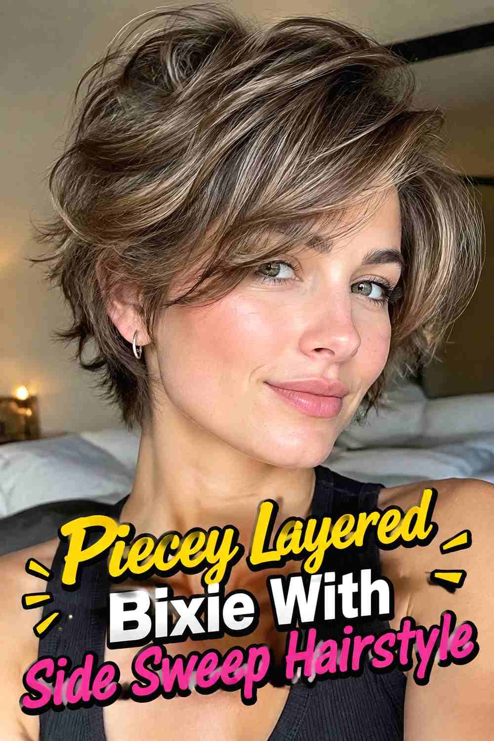 9. Piecey Layered Bixie With Side Sweep Hairstyle