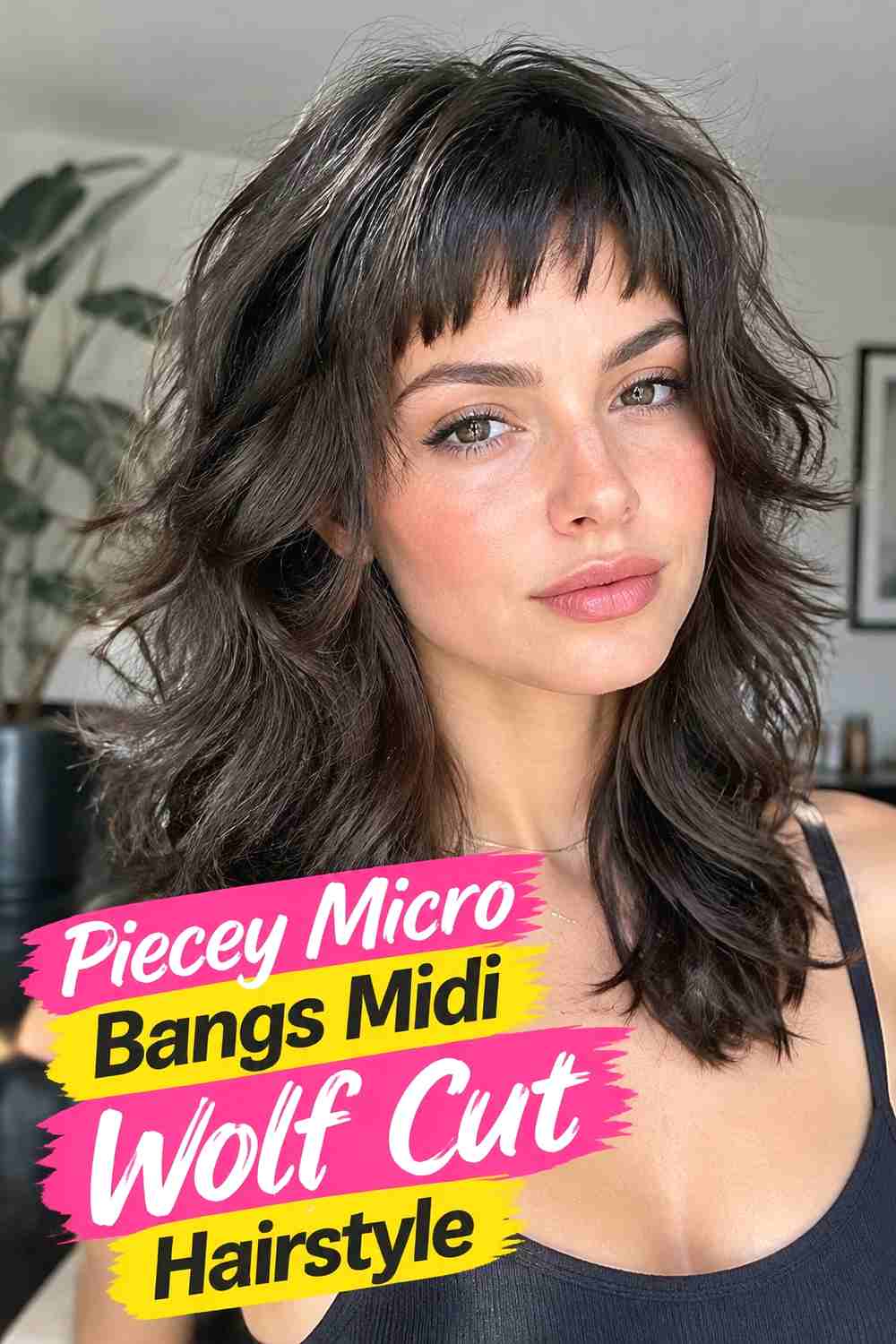 4. Piecey Micro Bangs Midi Wolf Cut Hairstyle