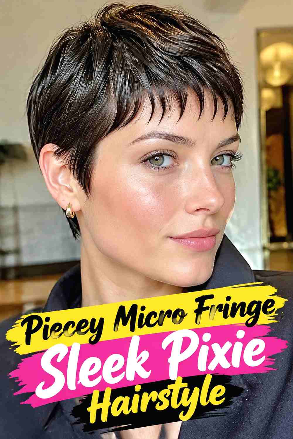 8. Piecey Micro Fringe Sleek Pixie Hairstyle