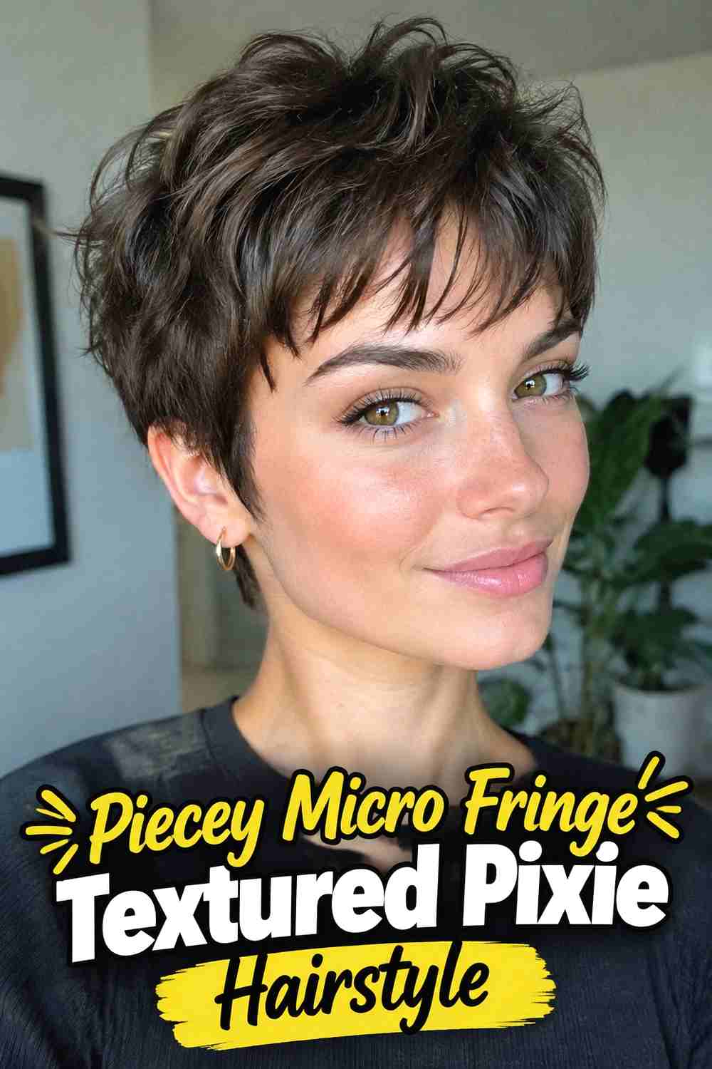 1. Piecey Micro Fringe Textured Pixie Hairstyle