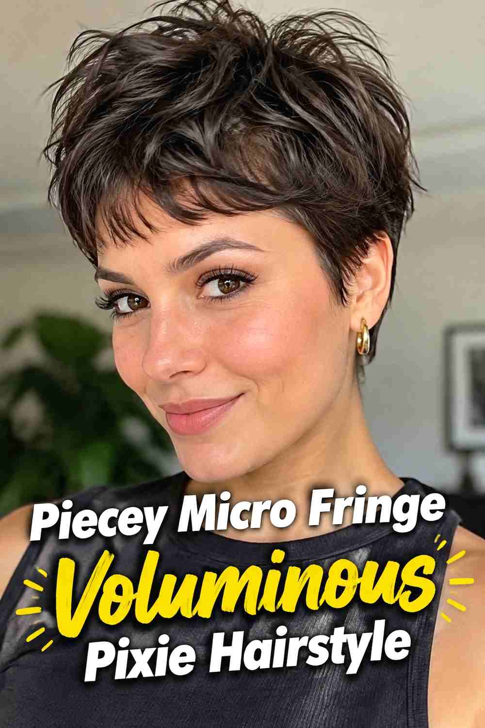 14. Piecey Micro Fringe Voluminous Pixie Hairstyle