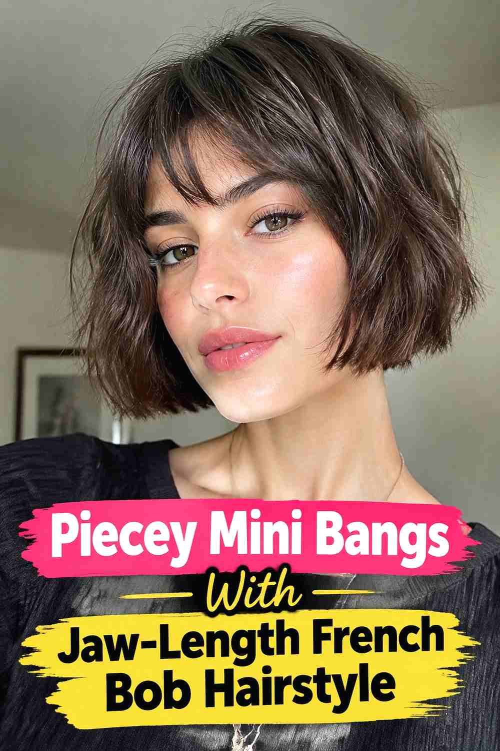 4. Piecey Mini Bangs With Jaw Length French Bob Hairstyle
