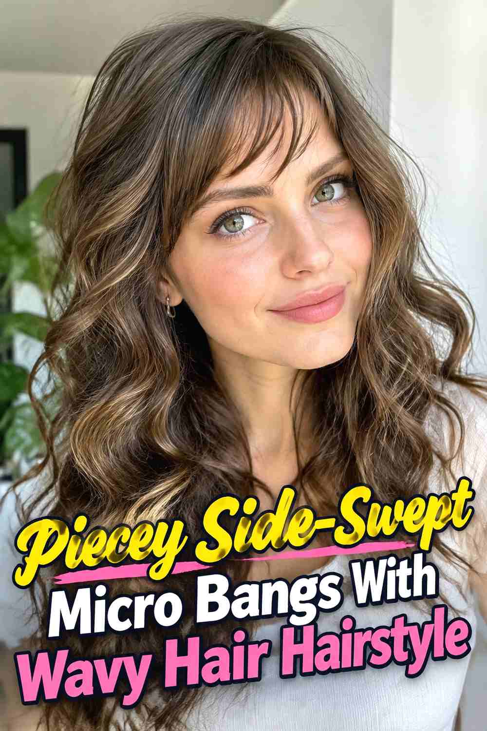 12. Piecey Side Swept Micro Bangs With Wavy Hair Hairstyle