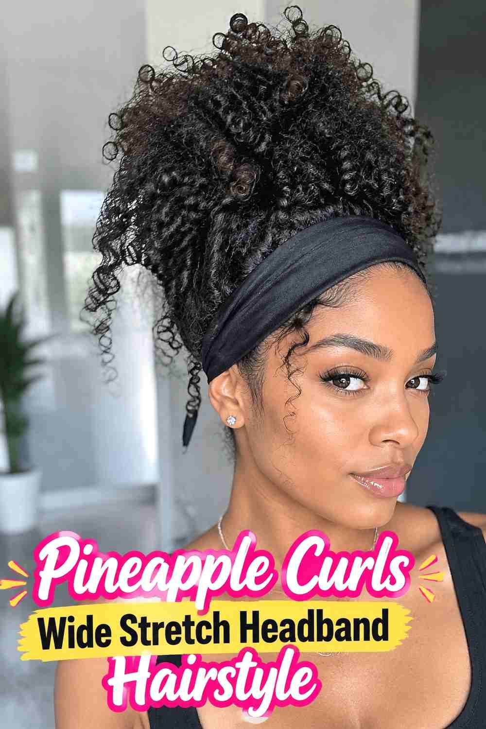 7. Pineapple Curls Wide Stretch Headband Hairstyle
