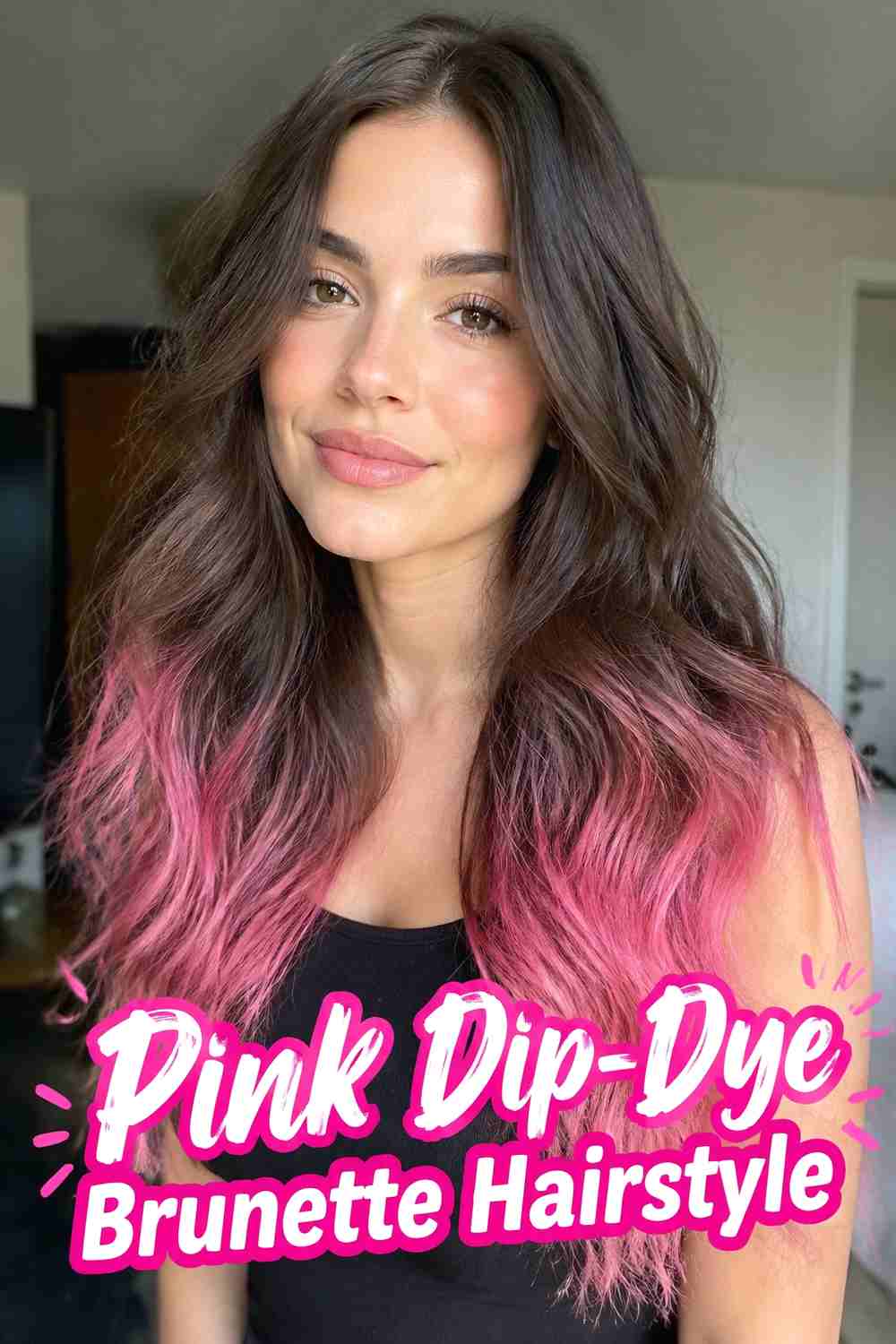 5. Pink Dip Dye Brunette Hairstyle