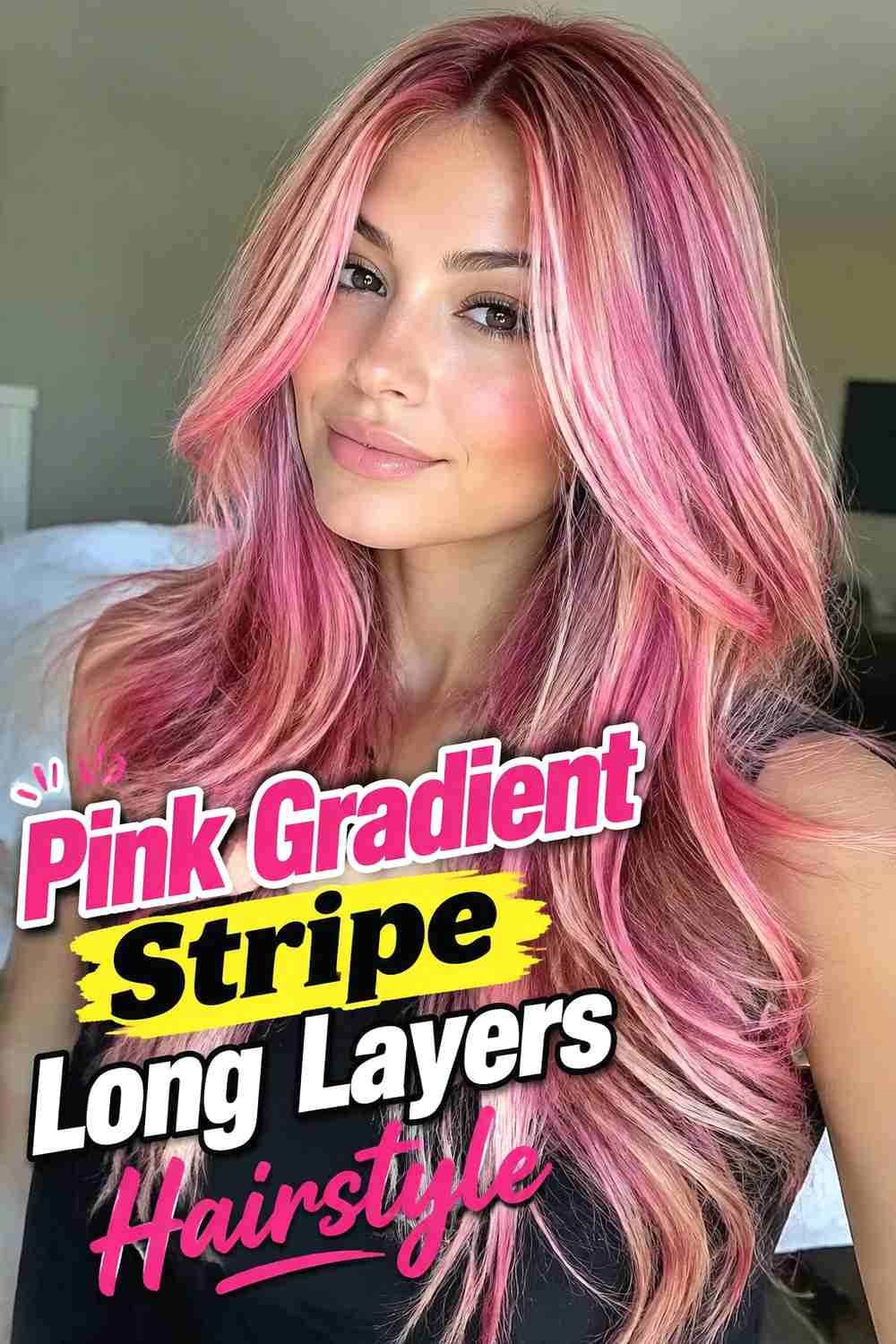 15. Pink Gradient Stripe Long Layers Hairstyle