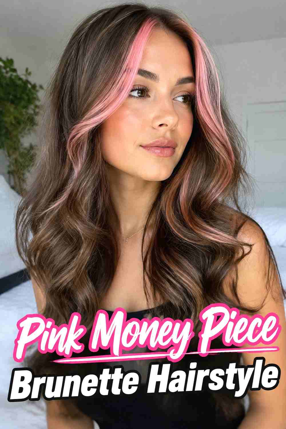 2. Pink Money Piece Brunette Hairstyle