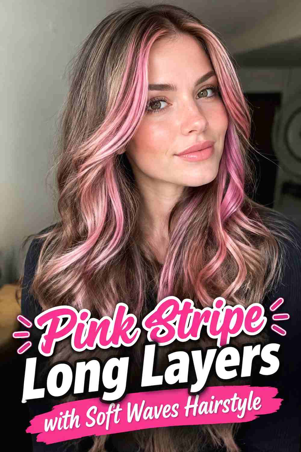 17. Pink Stripe Long Layers With Soft Waves Hairstyle