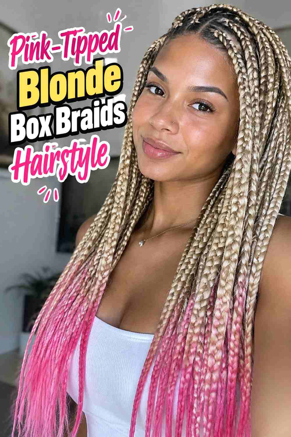 5. Pink Tipped Blonde Box Braids Hairstyle