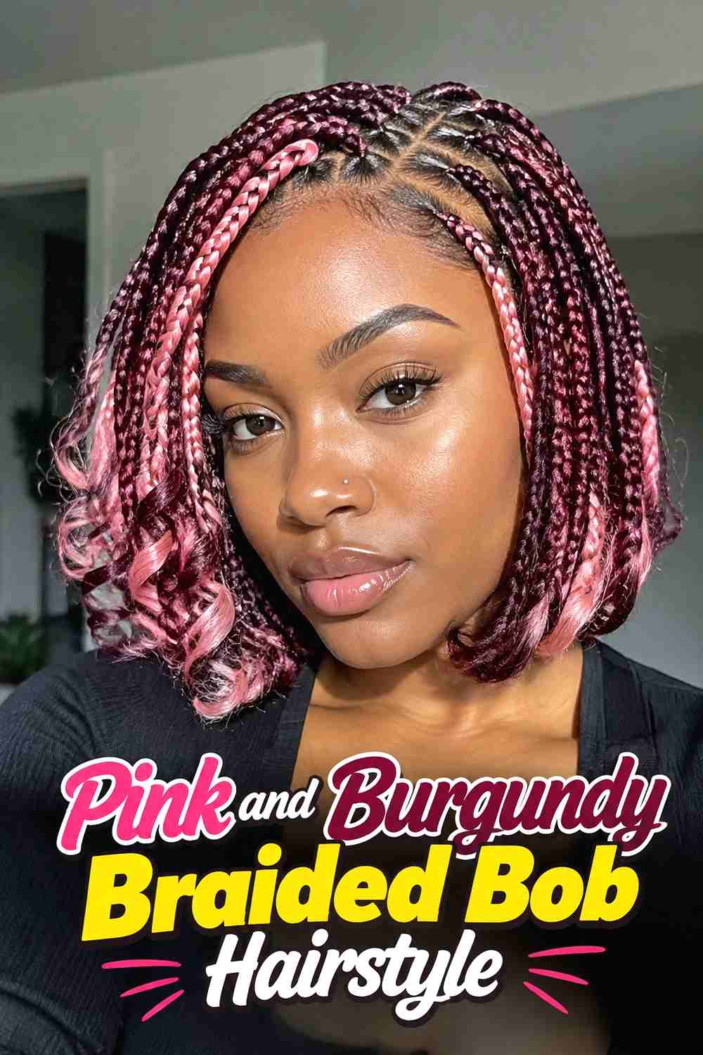14. Pink And Burgundy Braided Bob Hairstyle