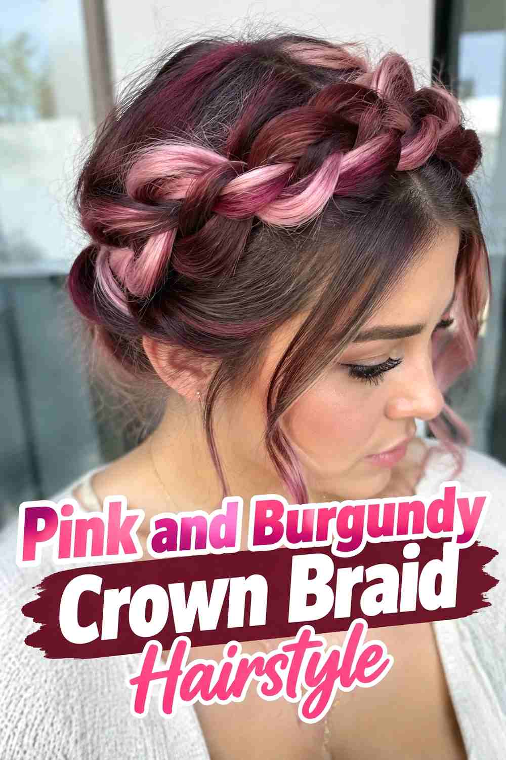 7. Pink And Burgundy Crown Braid Hairstyle