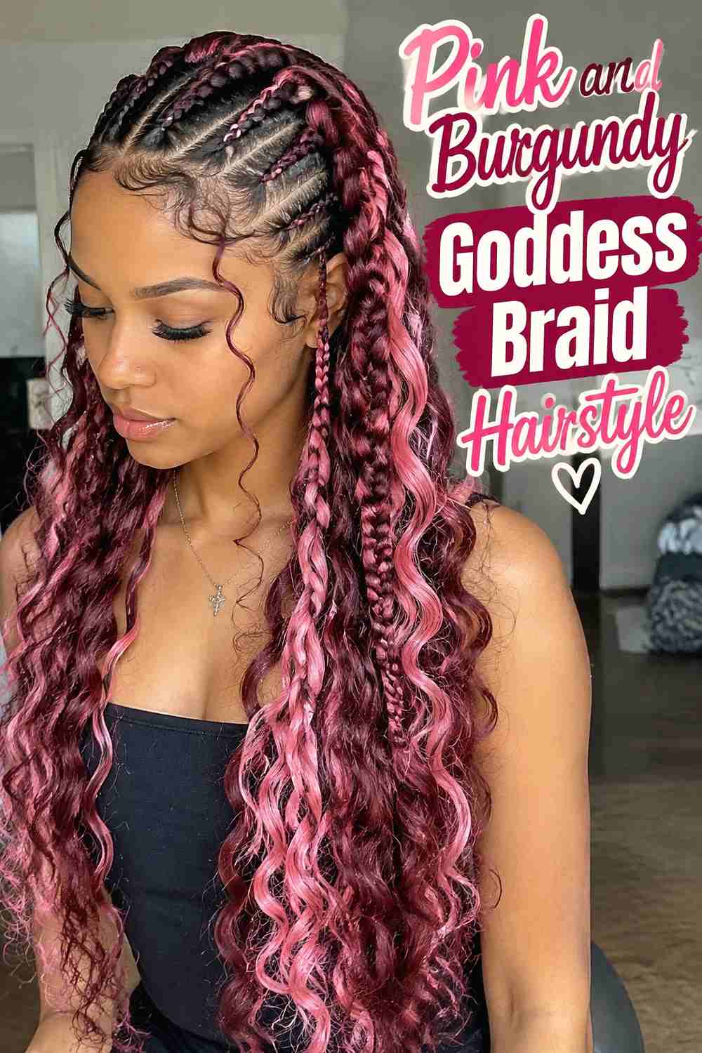 12. Pink And Burgundy Goddess Braid Hairstyle
