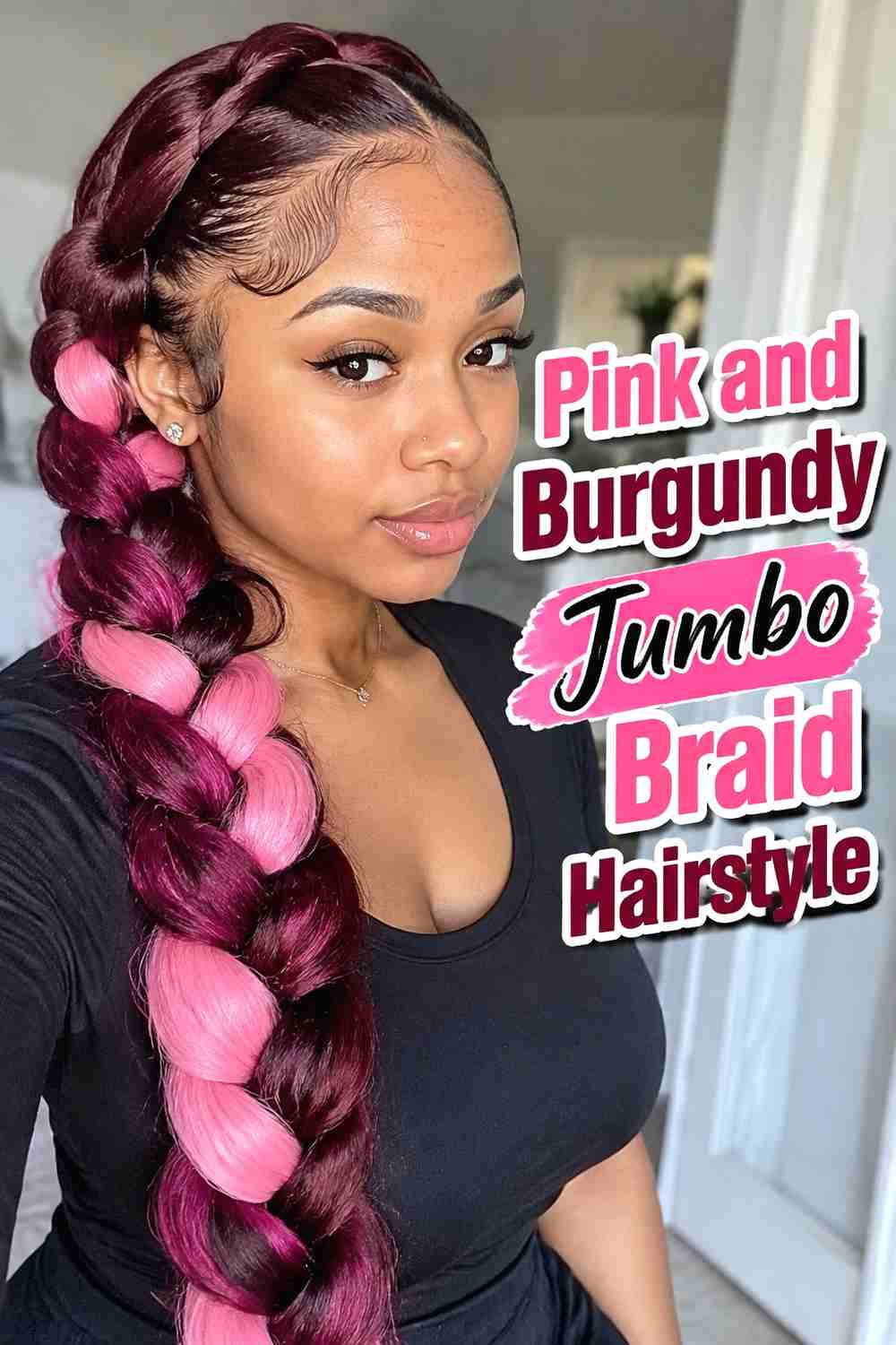 19. Pink And Burgundy Jumbo Braid Hairstyle