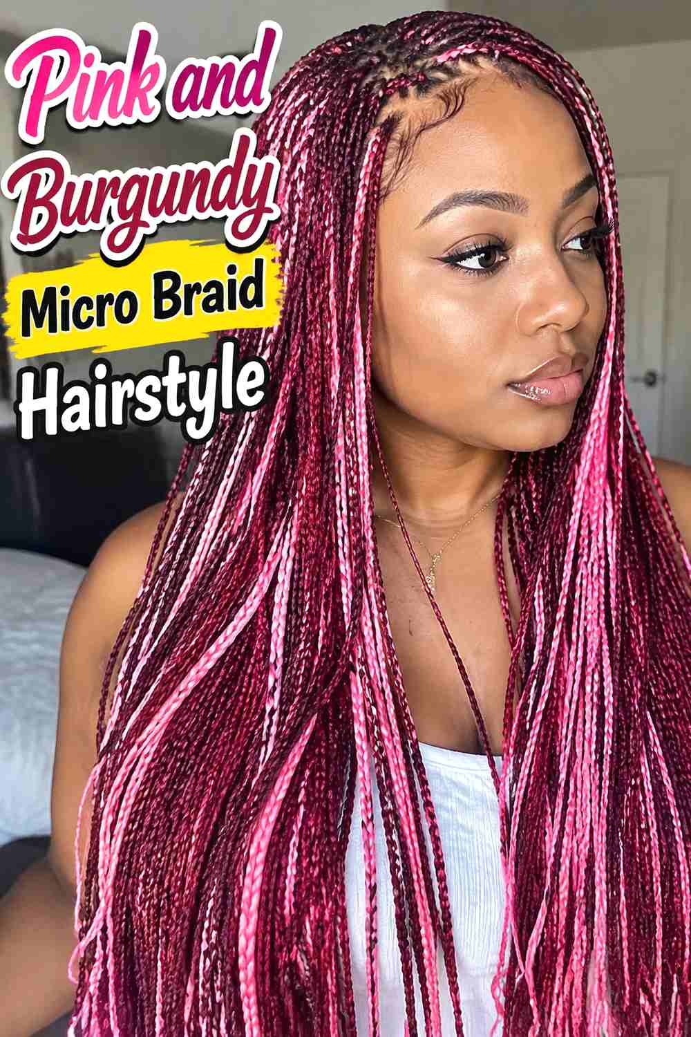 20. Pink And Burgundy Micro Braid Hairstyle