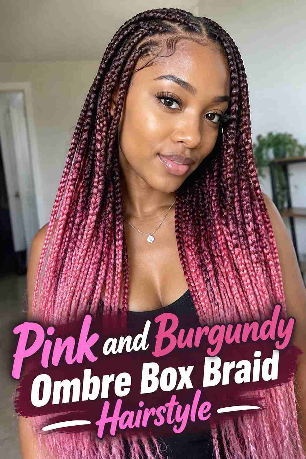 15. Pink And Burgundy Ombre Box Braid Hairstyle