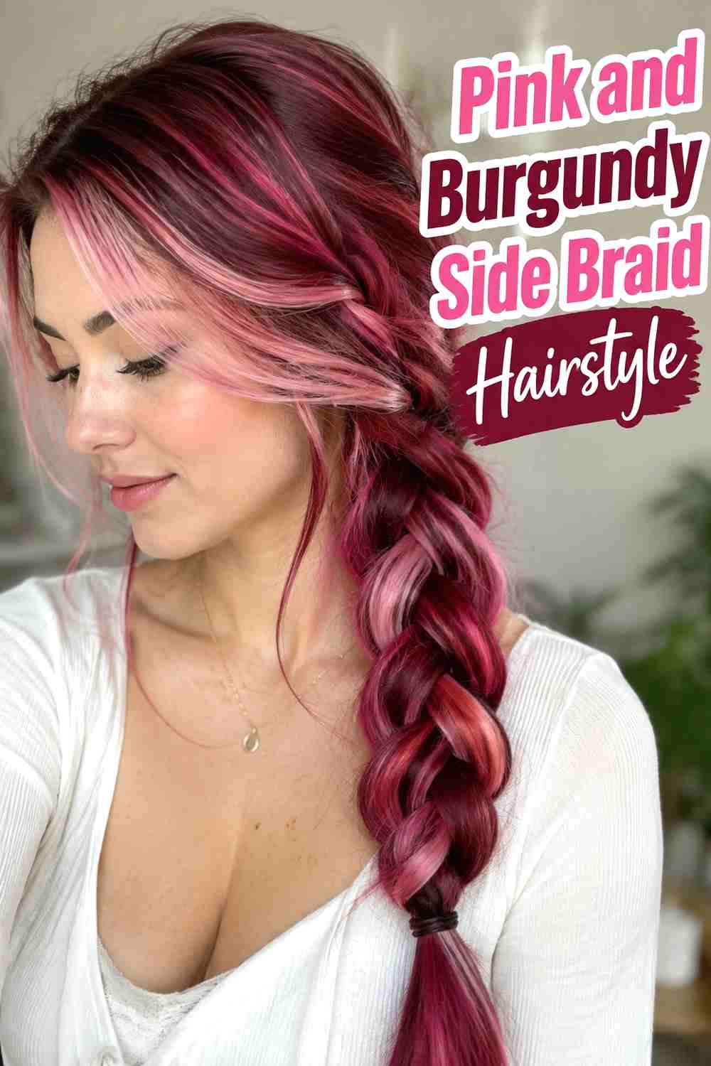 11. Pink And Burgundy Side Braid Hairstyle