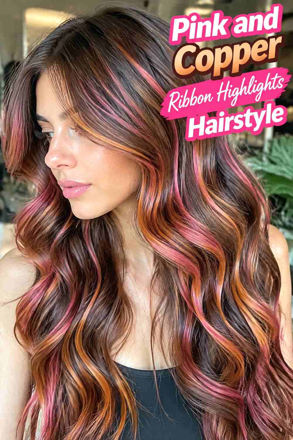 14. Pink And Copper Ribbon Highlights Hairstyle