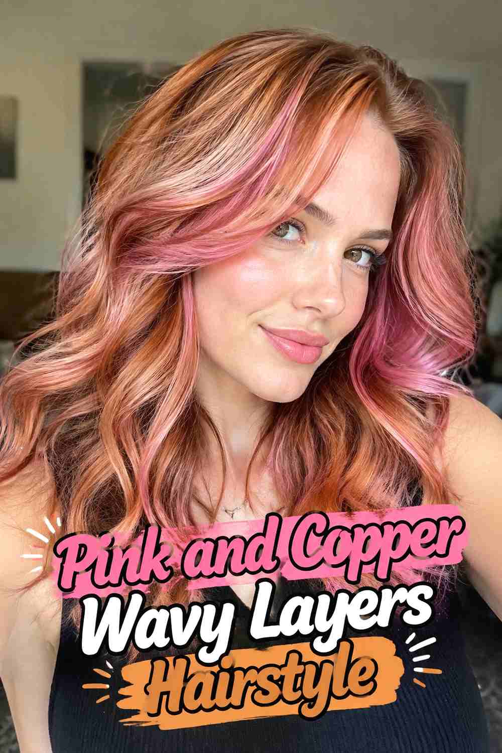 16. Pink And Copper Wavy Layers Hairstyle