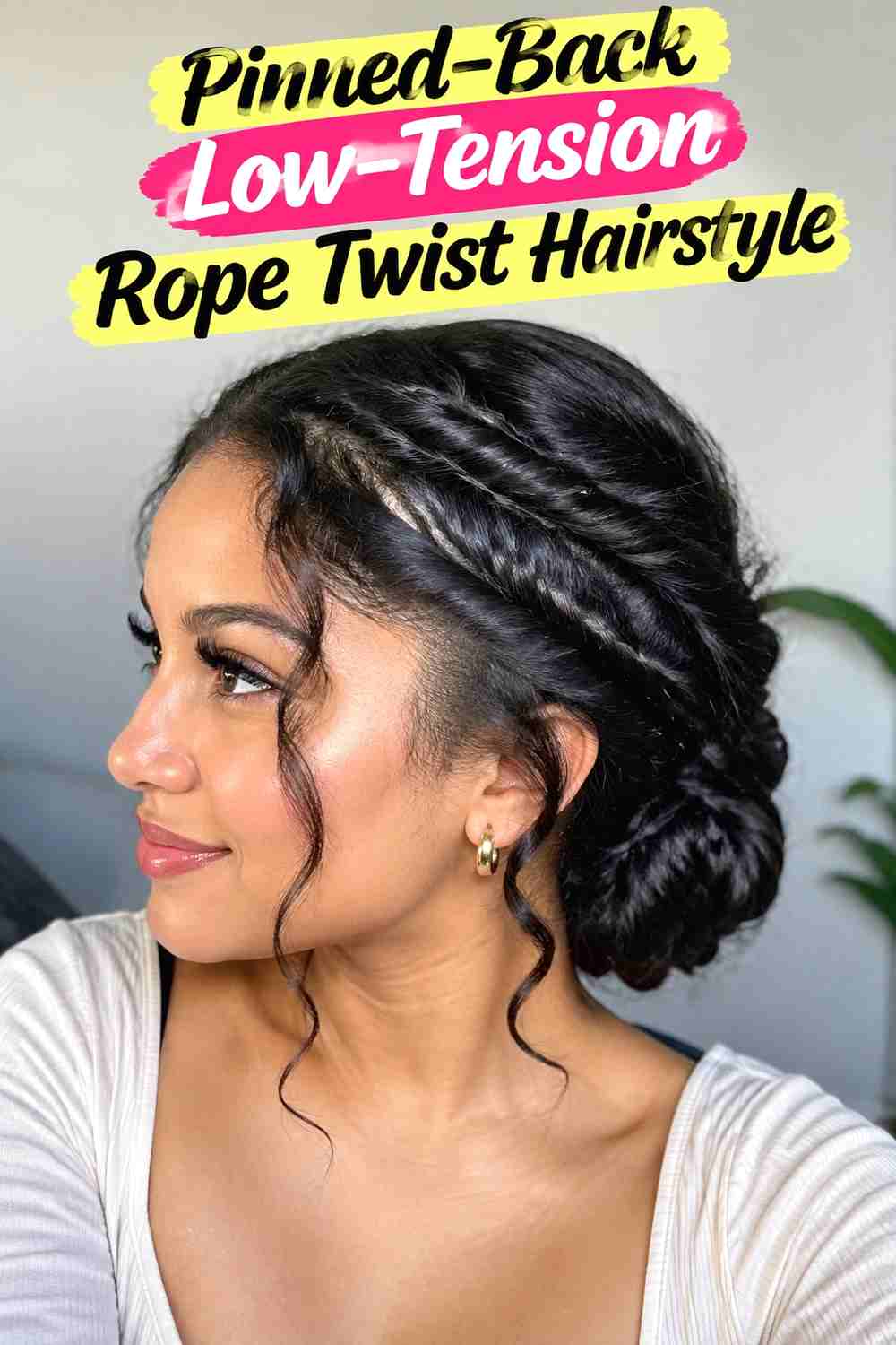 9. Pinned Back Low Tension Rope Twist Hairstyle