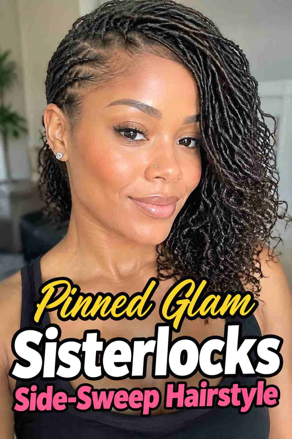 3. Pinned Glam Sisterlocks Side Sweep Hairstyle