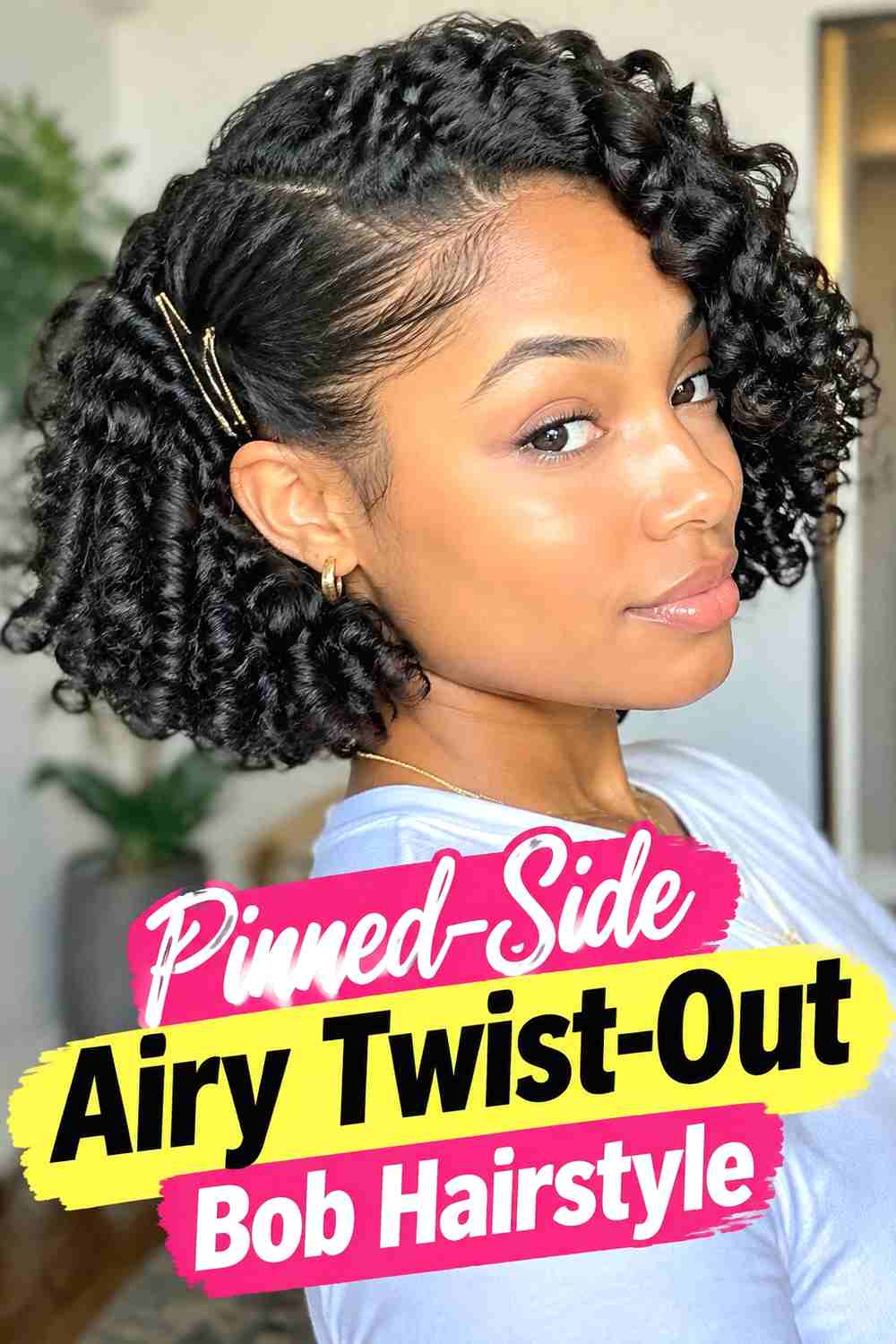 17. Pinned Side Airy Twist Out Bob Hairstyle