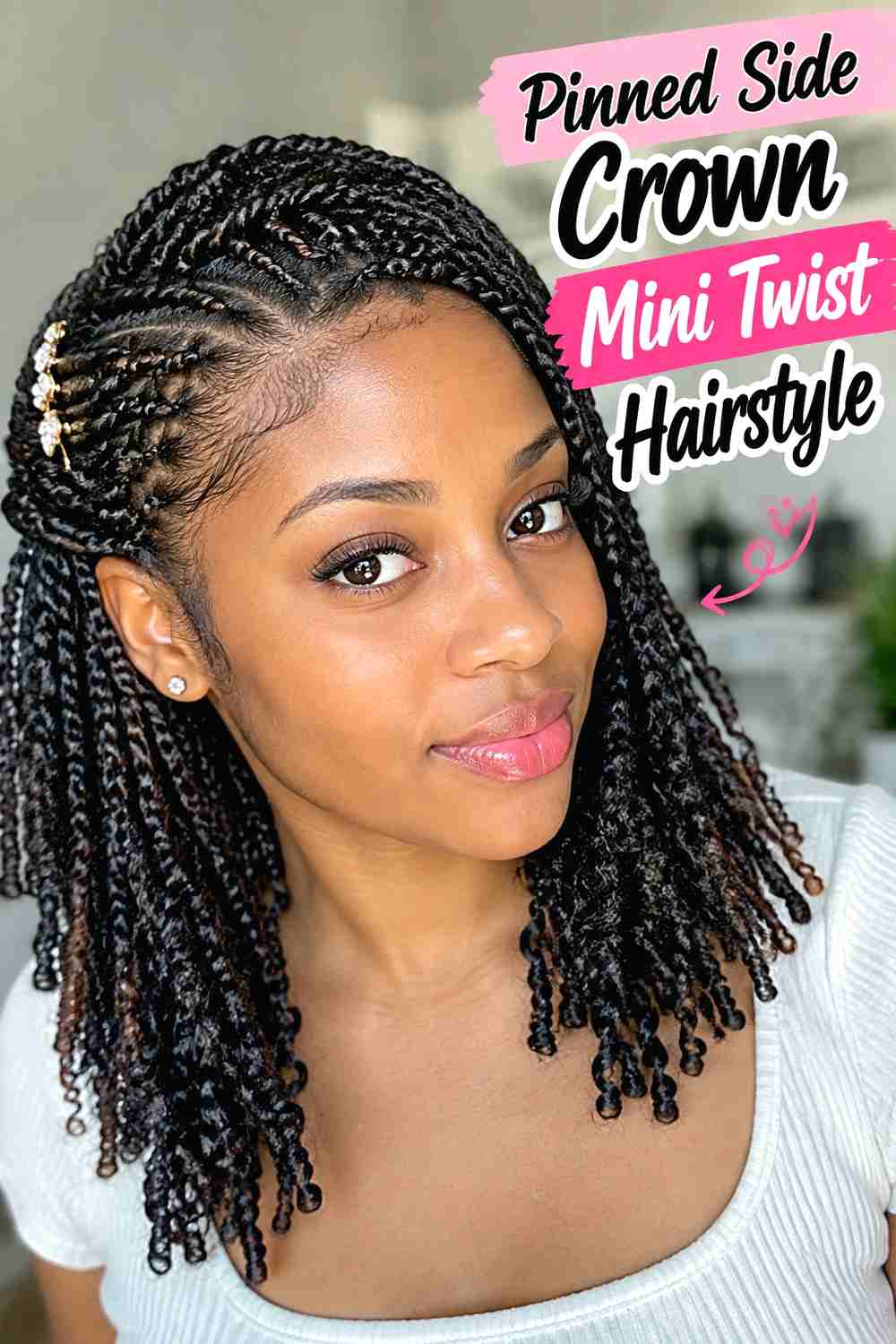 3. Pinned Side Crown Mini Twist Hairstyle