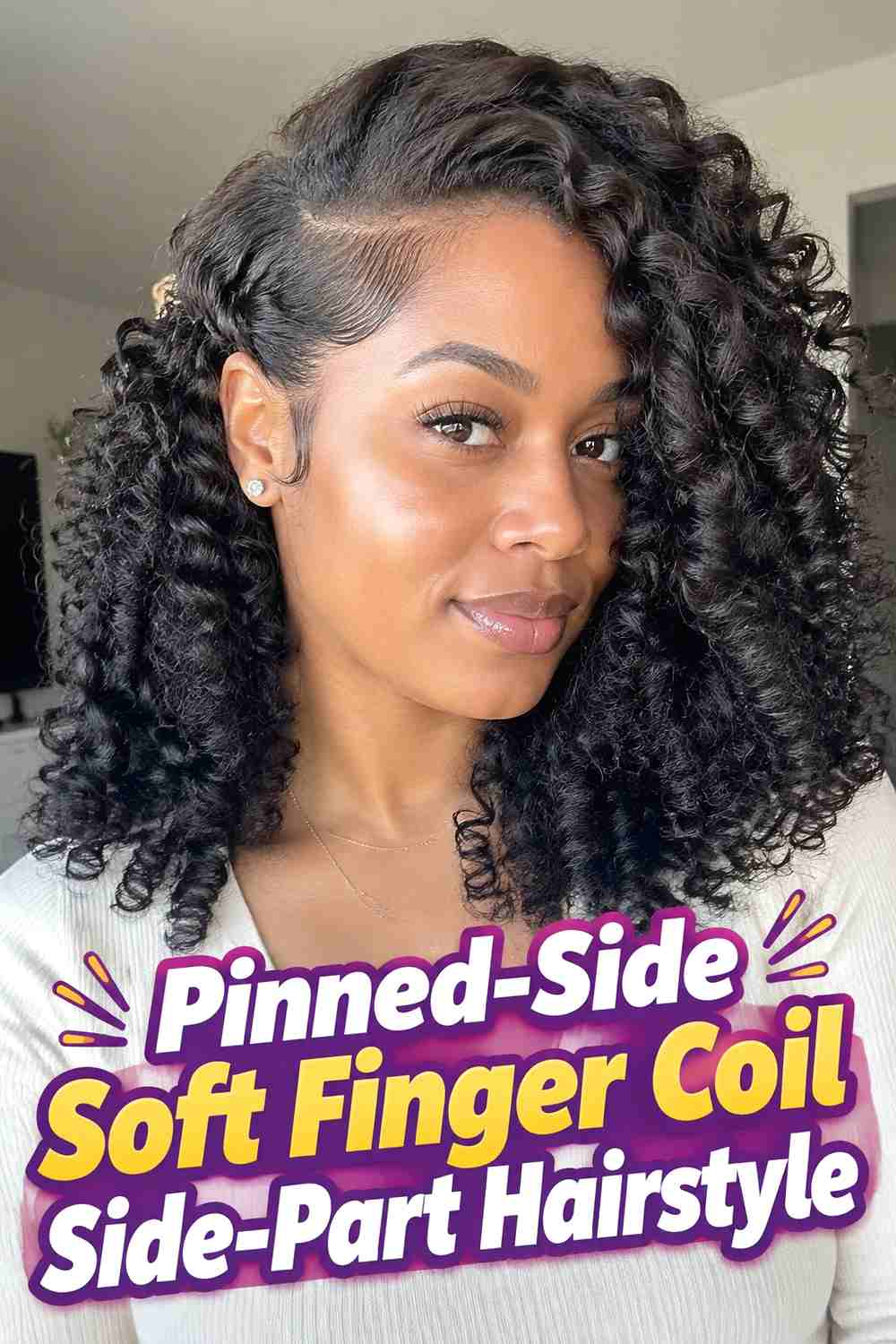 13. Pinned Side Soft Finger Coil Side Part Hairstyle