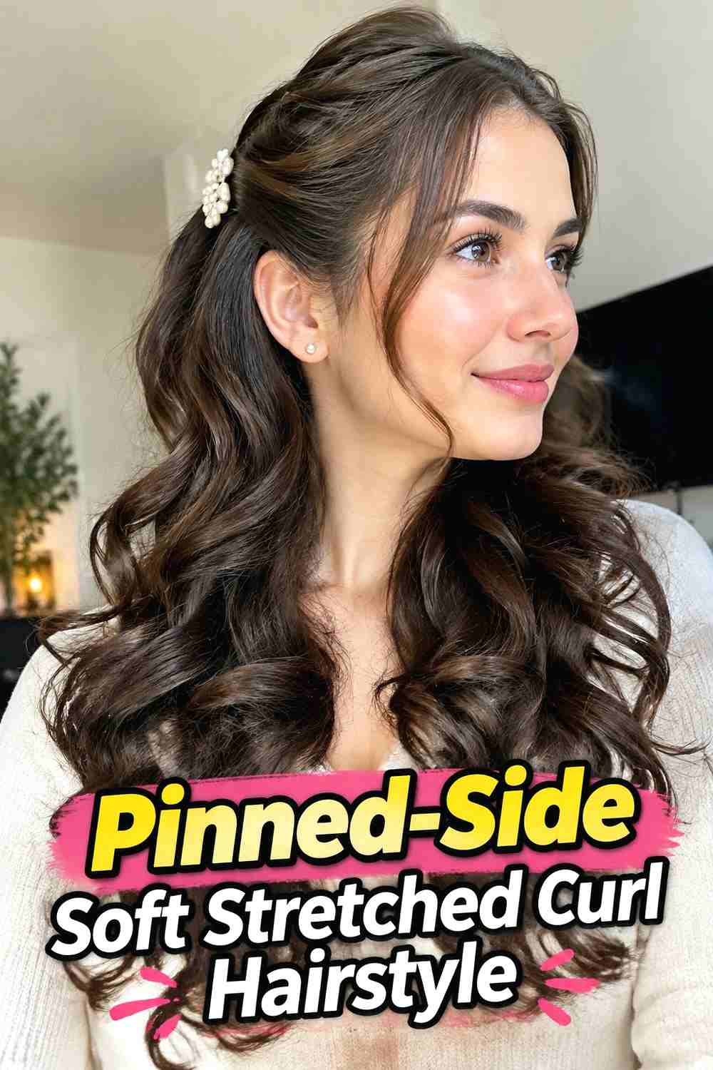 19. Pinned Side Soft Stretched Curl Hairstyle