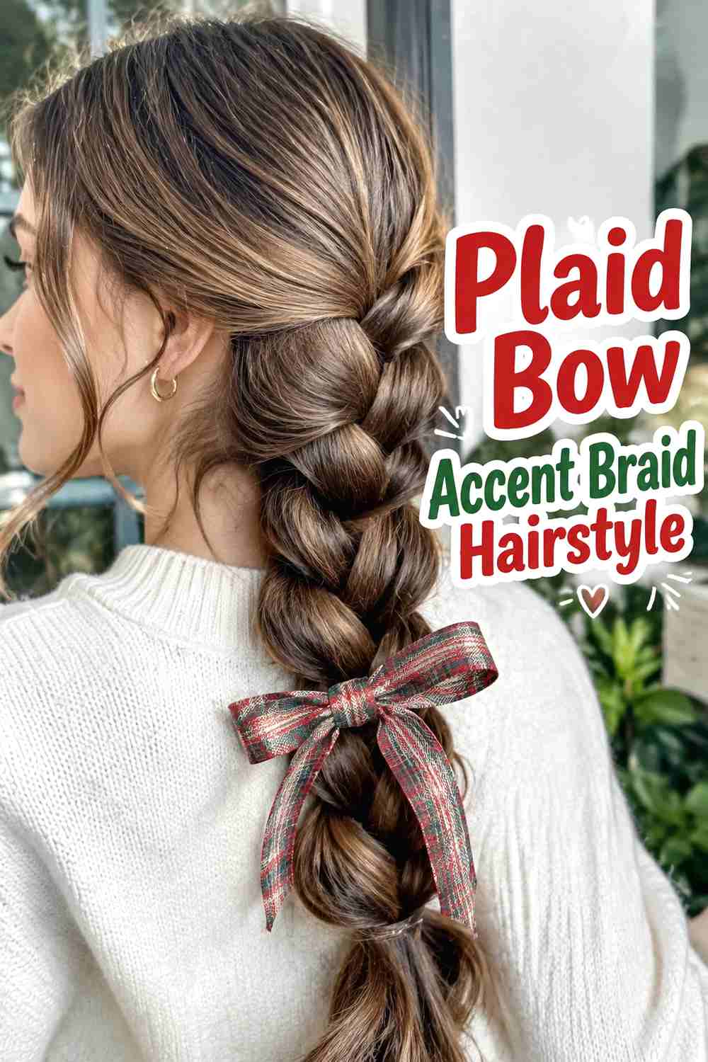 10. Plaid Bow Accent Braid Hairstyle