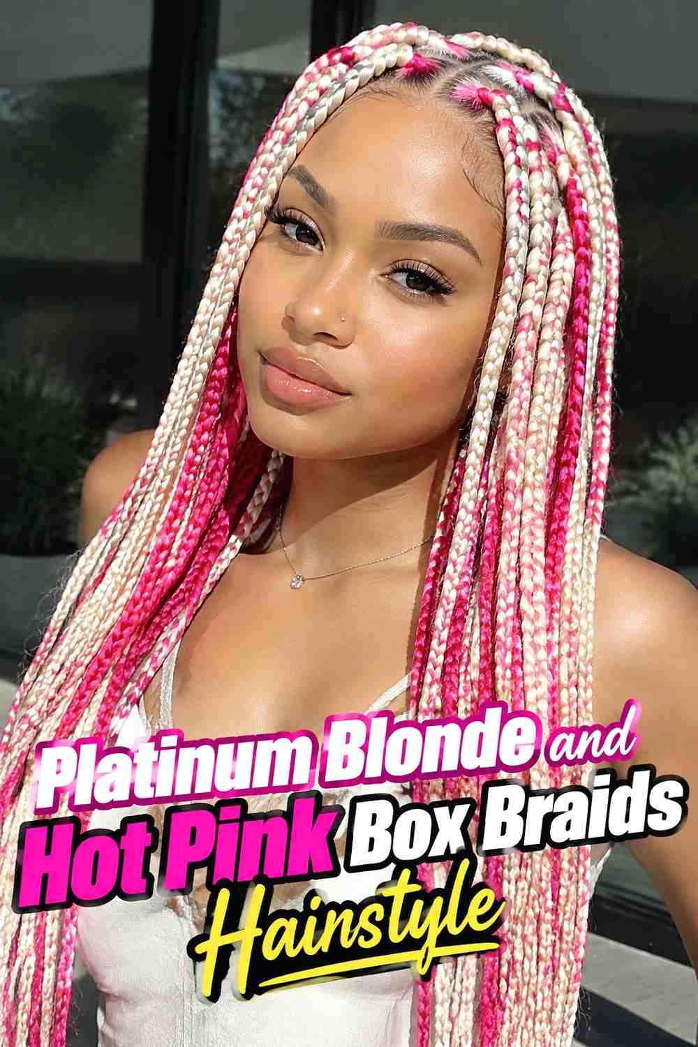 7. Platinum Blonde And Hot Pink Box Braids Hairstyle