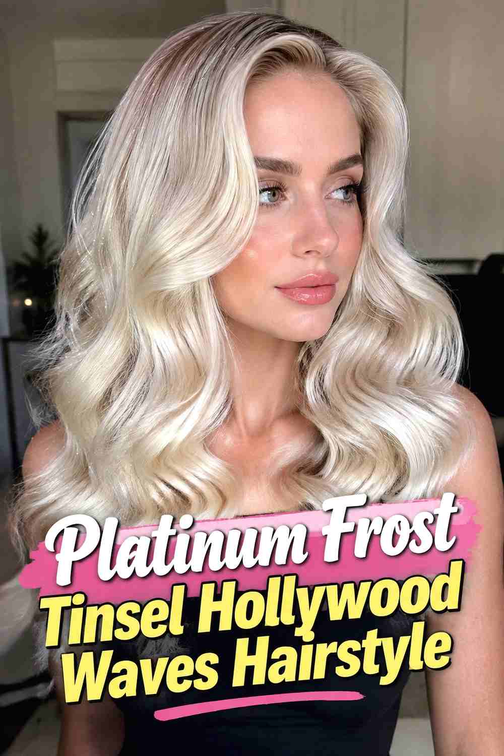2. Platinum Frost Tinsel Hollywood Waves Hairstyle