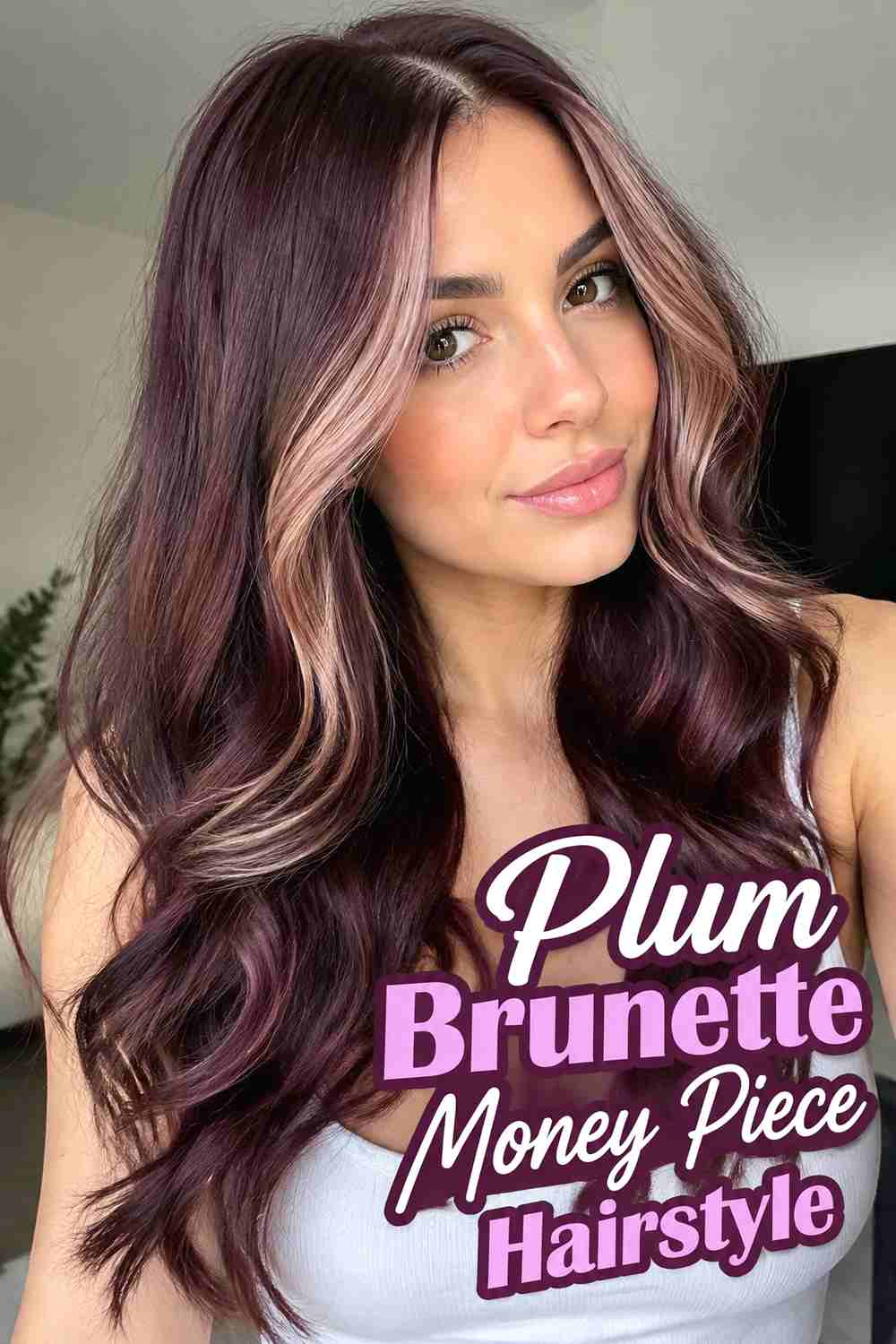 7. Plum Brunette Money Piece Hairstyle