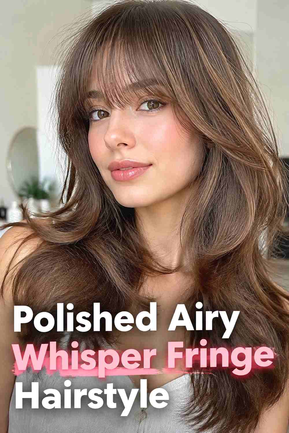 15. Polished Airy Whisper Fringe Hairstyle