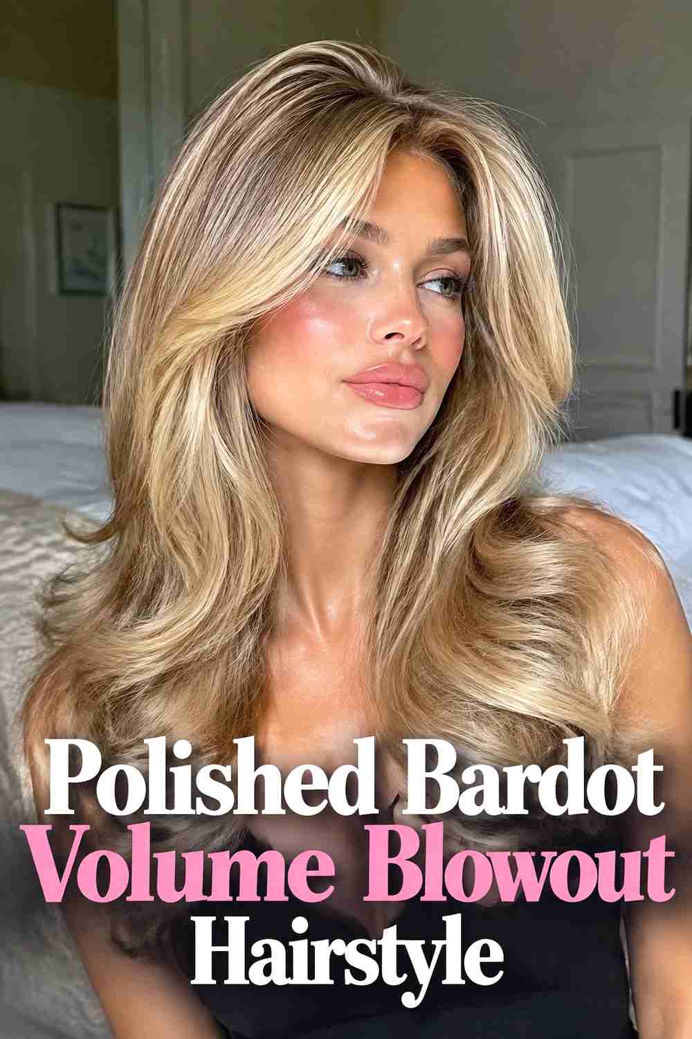 16. Polished Bardot Volume Blowout Hairstyle