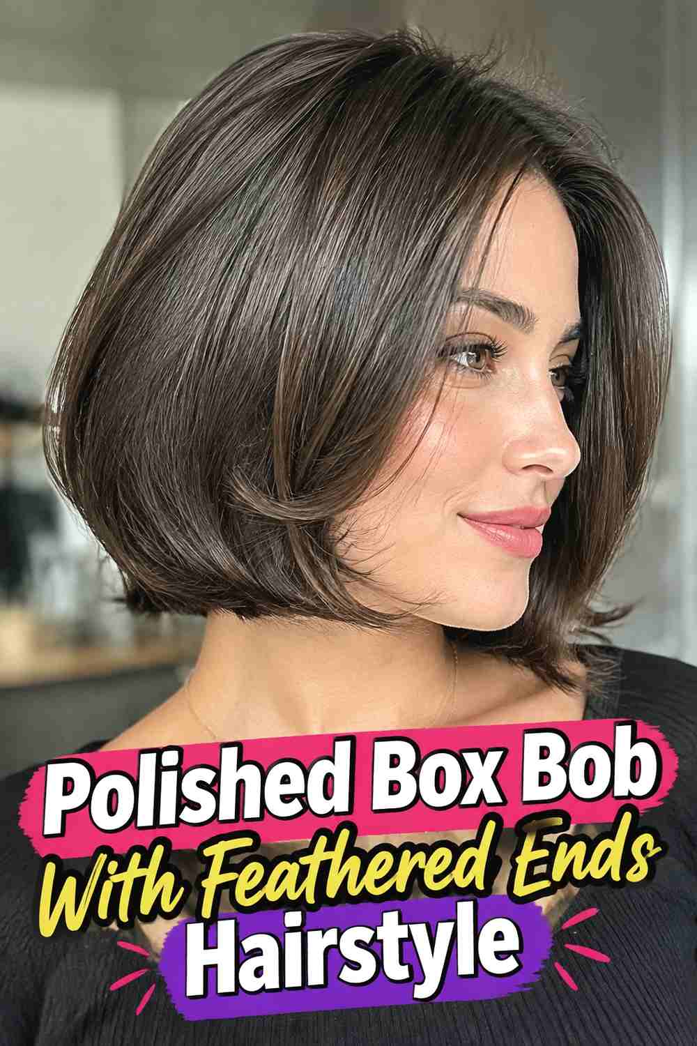 18. Polished Box Bob With Feathered Ends Hairstyle