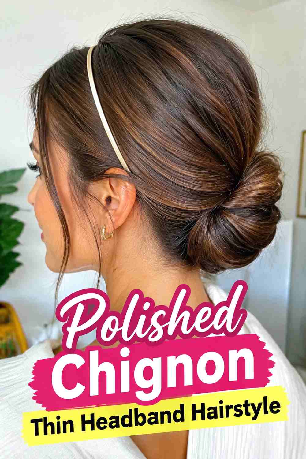 11. Polished Chignon Thin Headband Hairstyle