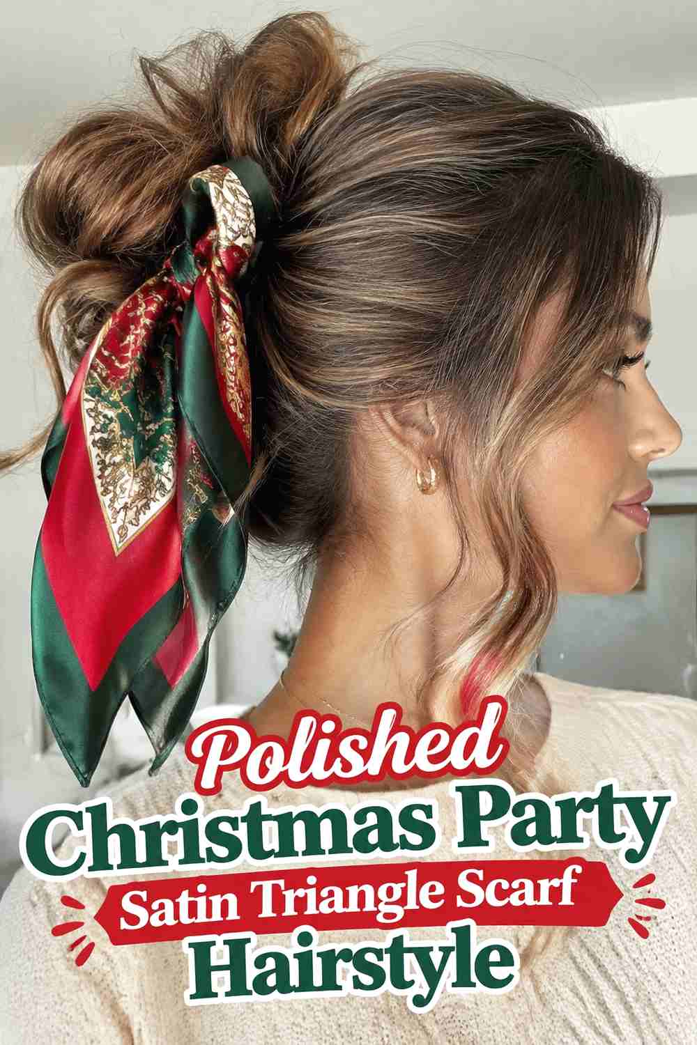 16. Polished Christmas Party Satin Triangle Scarf Hairstyle