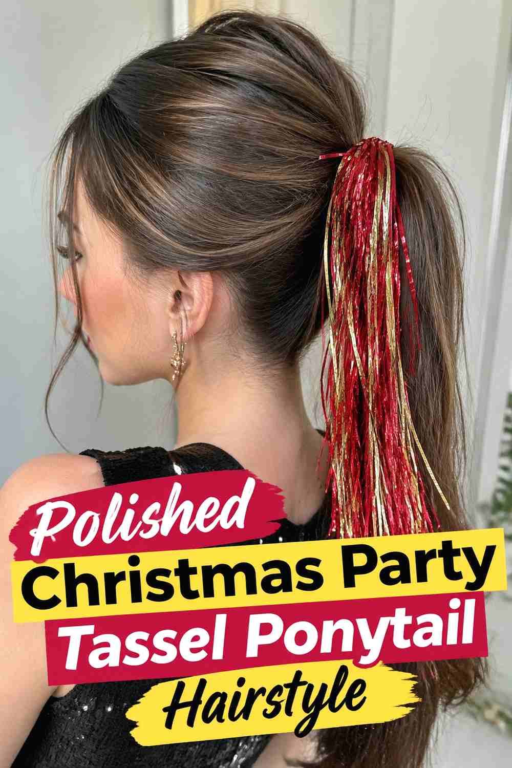 14. Polished Christmas Party Tassel Ponytail Hairstyle
