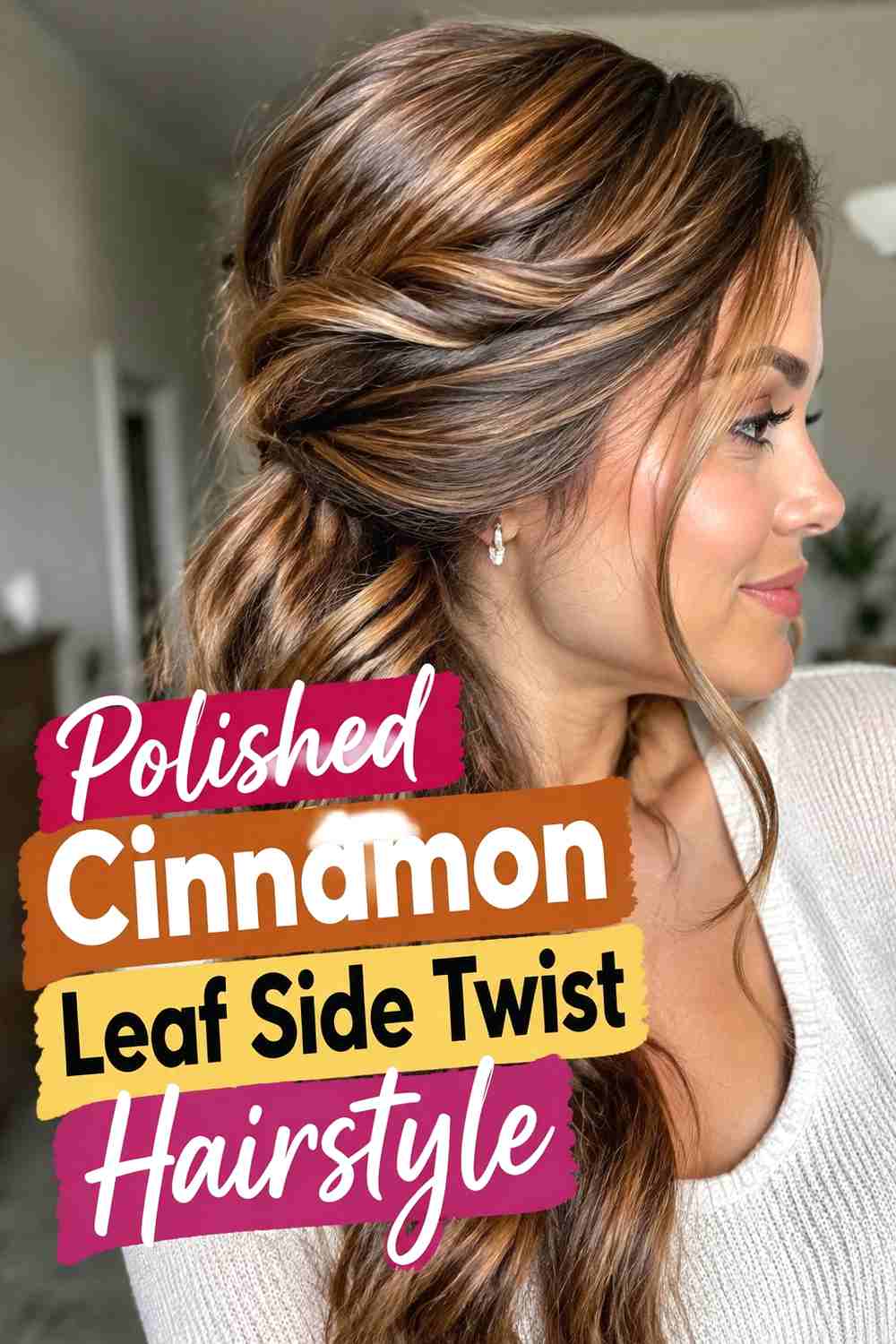 13. Polished Cinnamon Leaf Side Twist Hairstyle