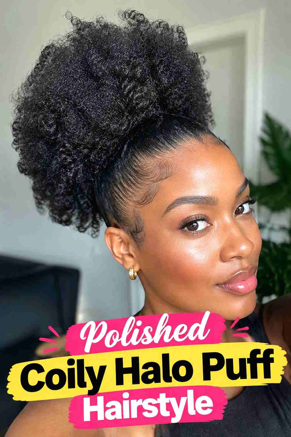 11. Polished Coily Halo Puff Hairstyle