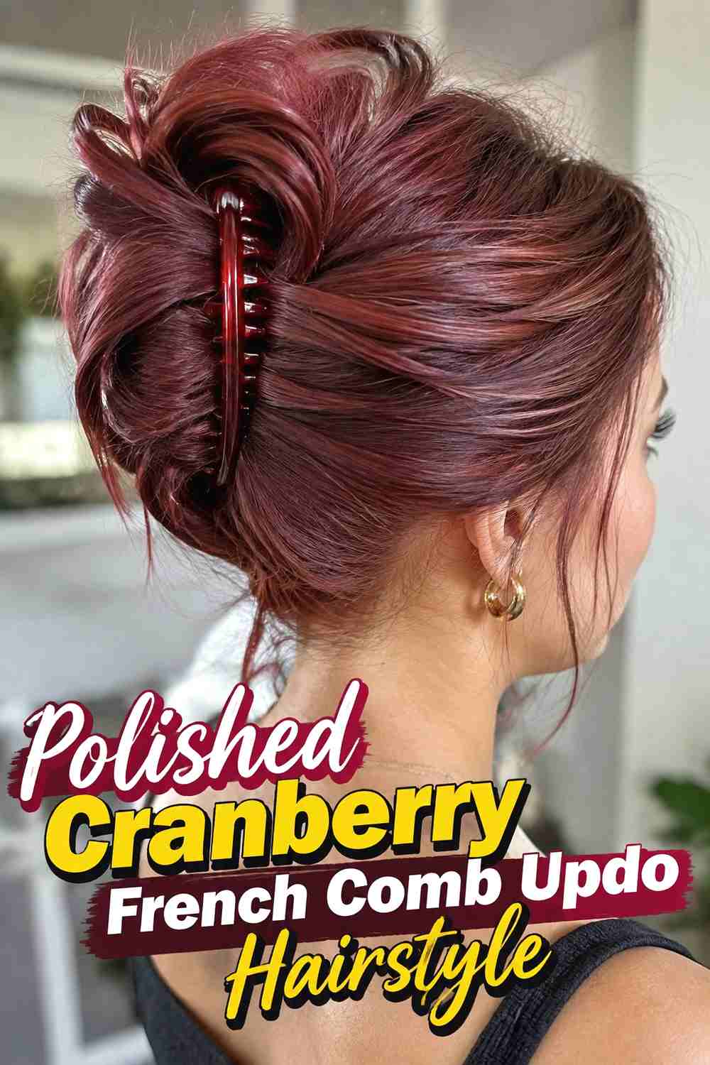 11. Polished Cranberry French Comb Updo Hairstyle